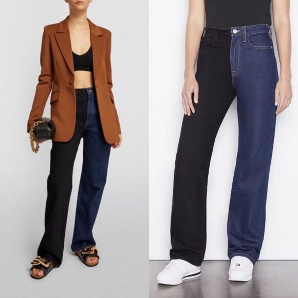 NWT FRAME Denim Le Jane Colorblock High Waist Relaxed Jeans Dell Noir